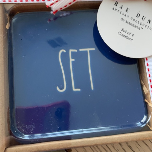 Rae Dunn set of 4 coasters (blue & red) - Picture 5 of 6